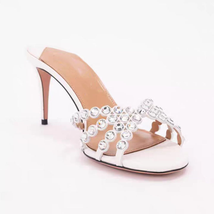 Femme Elegant Strass Åben Tå Hæle Mules Stilla