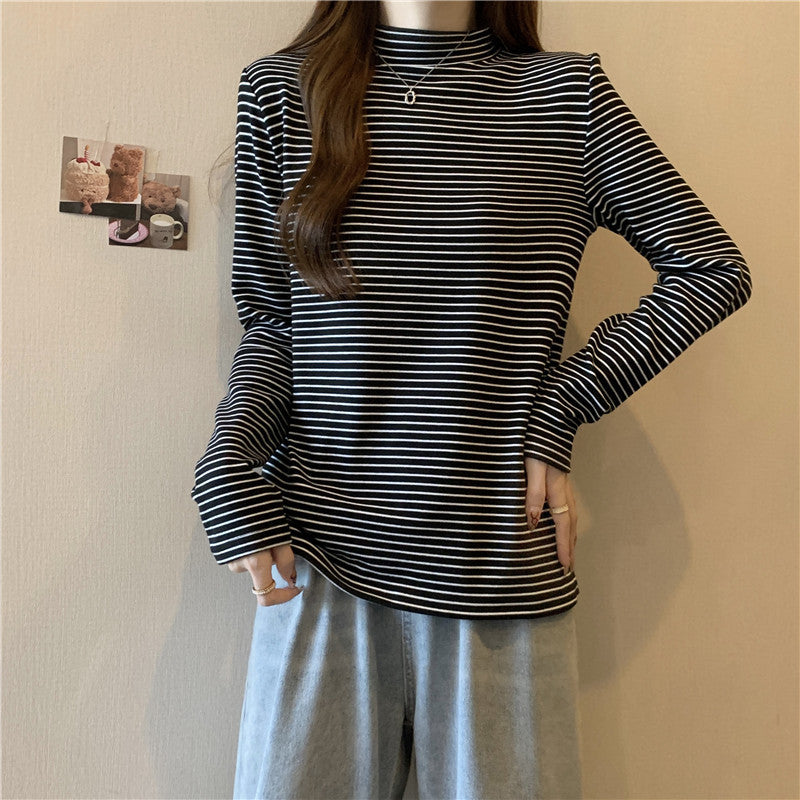 Femme Stribet Mock Neck Langærmet Top Stilla