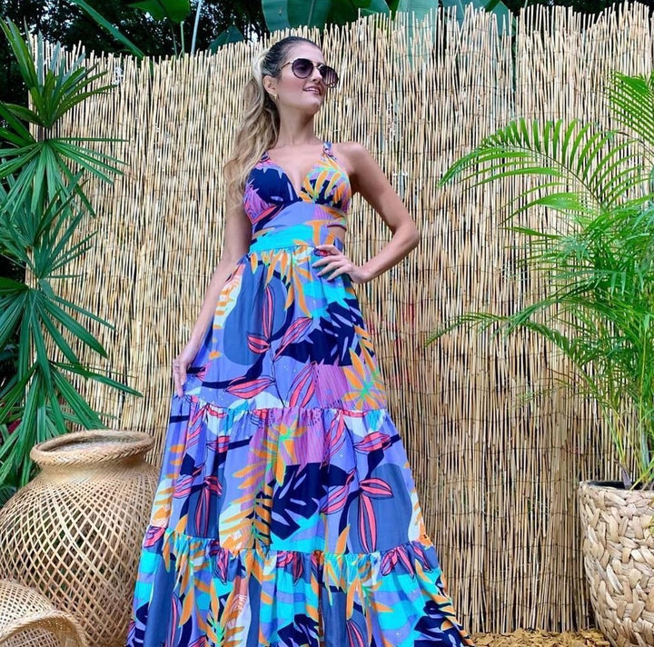 Dame Maxi-kjole med blomsterdesign og raffineret snit Stilla