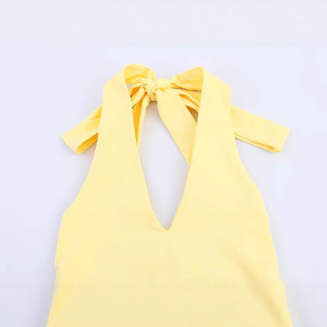 Femme Elegant Halter Neck Maxi Kjole med Rynkning Detaljering Stilla
