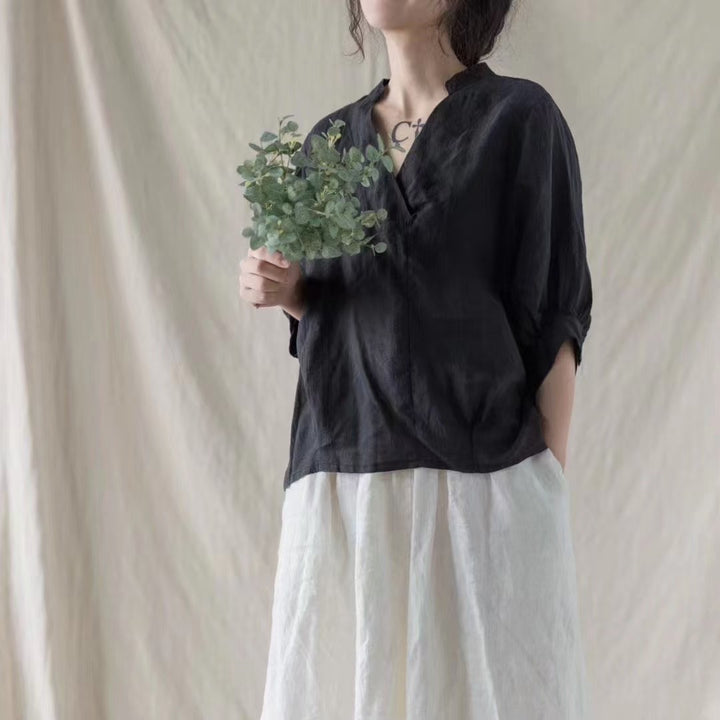 Femme let V-hals hør bluse Stilla