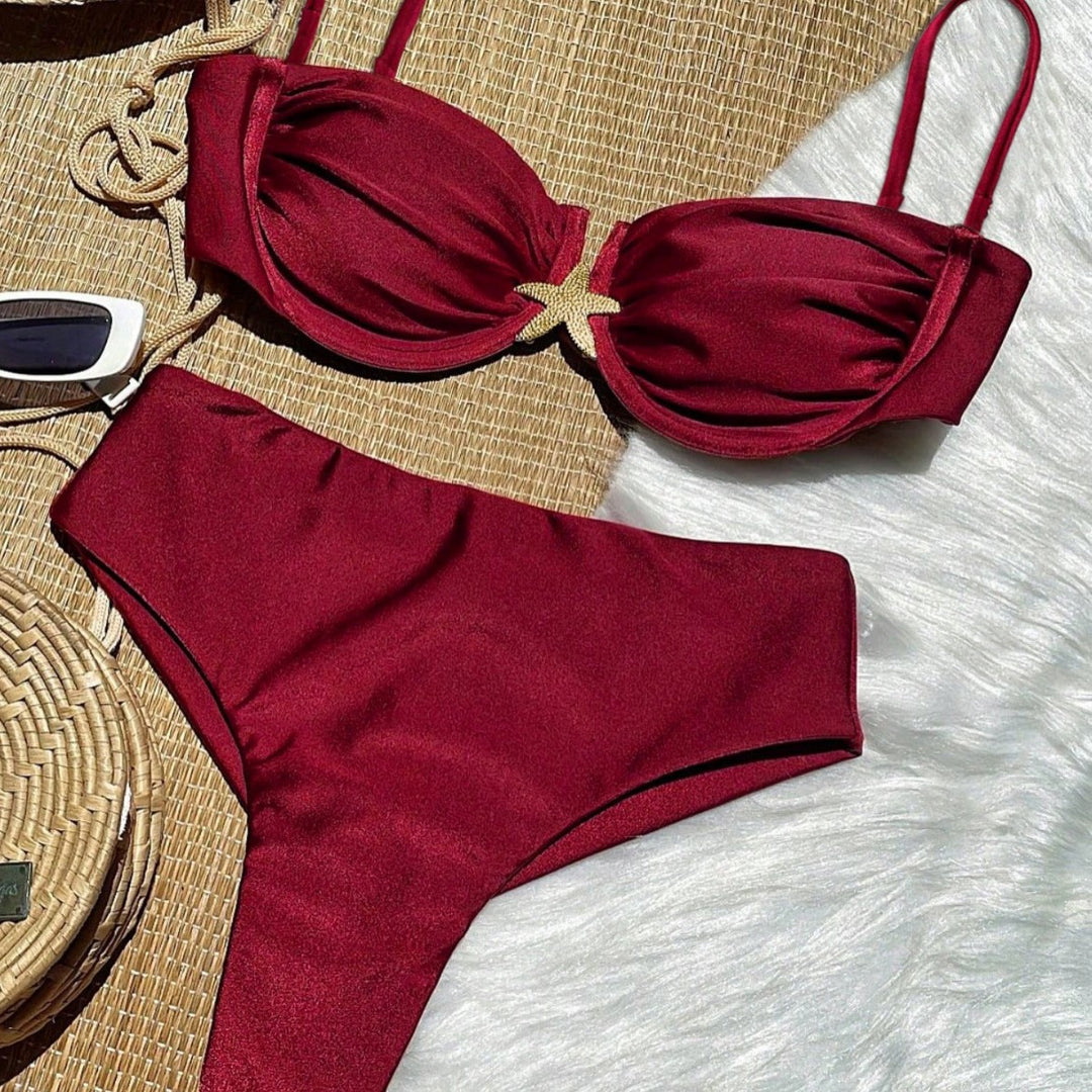 Dame Bikini-sæt med elegant push-up-top og høj talje bund Skovae