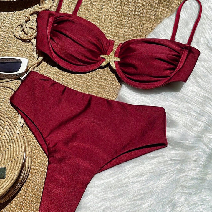 Dame Bikini-sæt med elegant push-up-top og høj talje bund Skovae