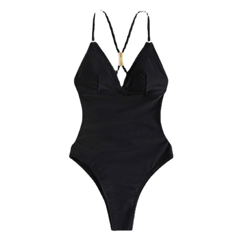 Damer Elegant One-Piece Badeanzug med gyldne detaljer Skovae