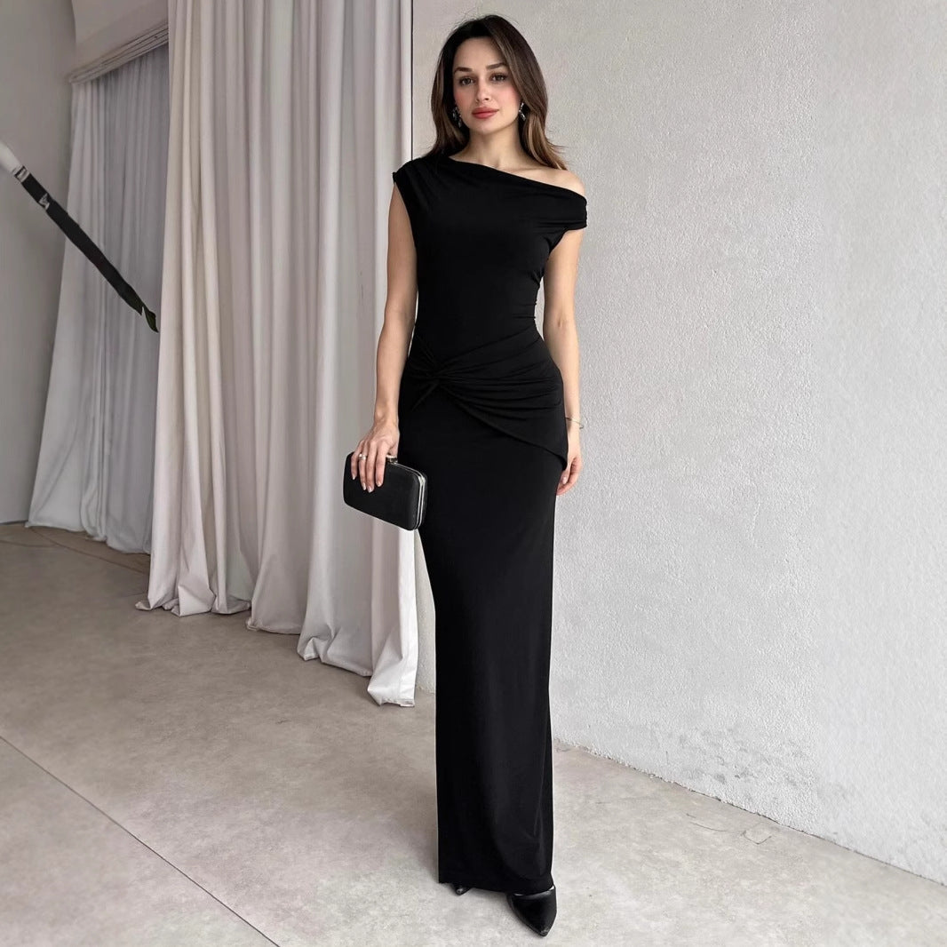 Kvinder Elegant Maxikjole med Off-Shoulder Design og dekorativ rynkning Skovae
