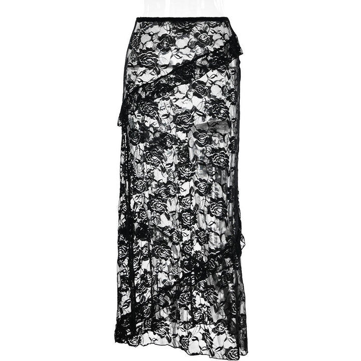 Dame Lange Spidskørt med asymmetrisk Rüschforløb og elegant Blomstspids Skovae