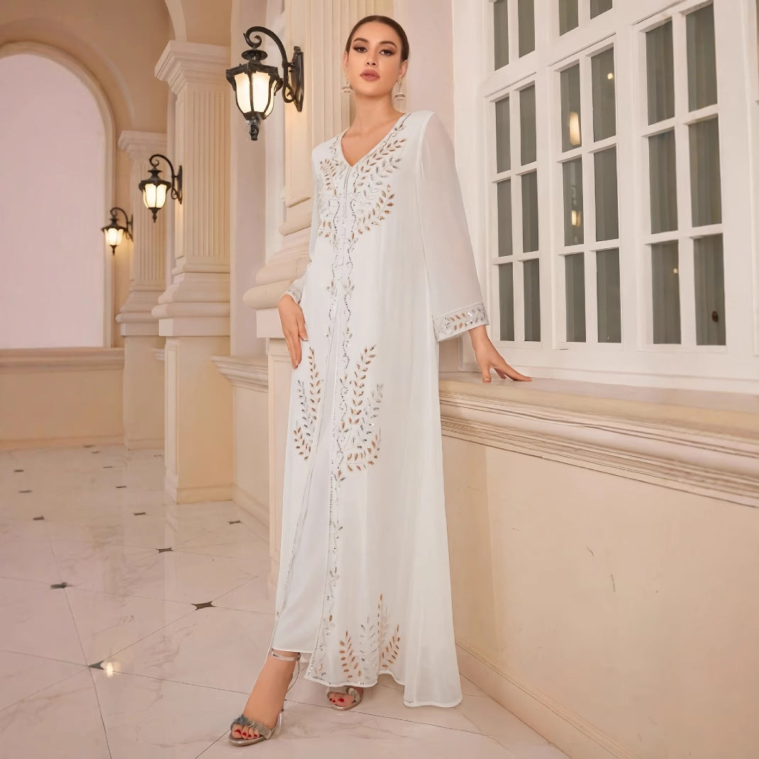 Dame Kaftan Kjole med detaljeret broderi og svajende ærmer Stilla