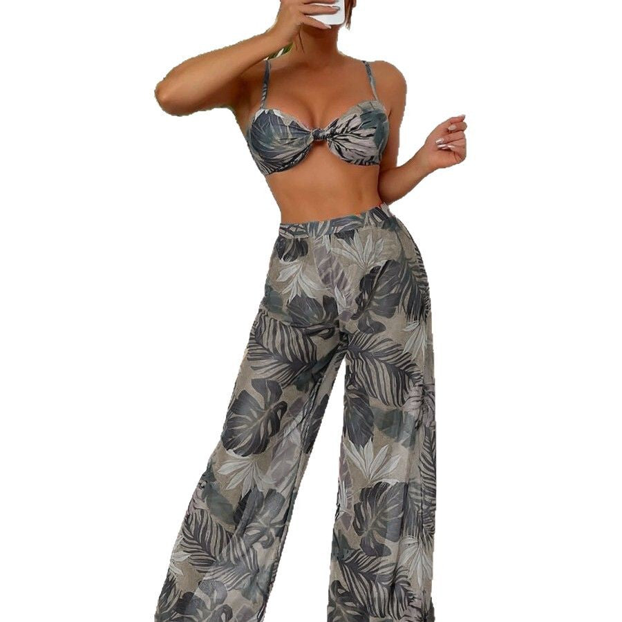 Dame bikini-sæt med elegant crop-top og brede palazzo-bukser Stilla