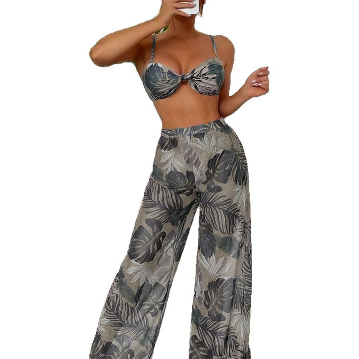 Dame bikini-sæt med elegant crop-top og brede palazzo-bukser Stilla