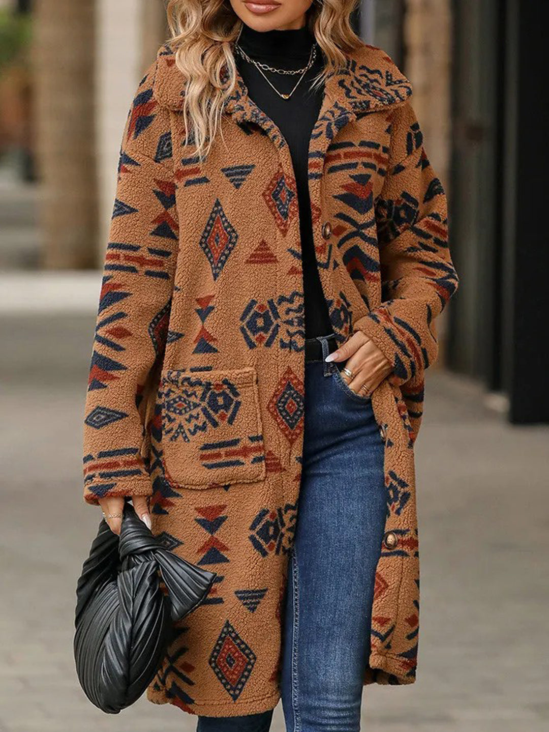 Kvinder Langærmet Jakke med Geometrisk Mønster Stilla