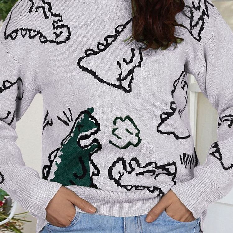 Dame sweater med dinosaur motiv og afslappet pasform Stilla
