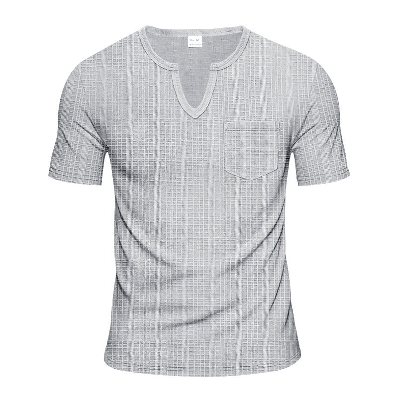 Herre afslappet V-hals T-shirt med lommer og struktureret mønster Stilla