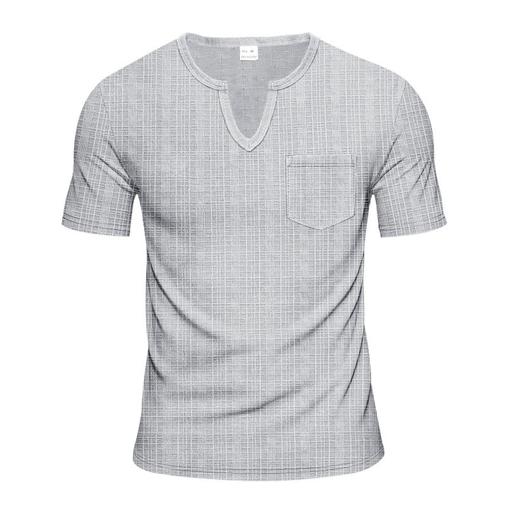 Herre afslappet V-hals T-shirt med lommer og struktureret mønster Stilla