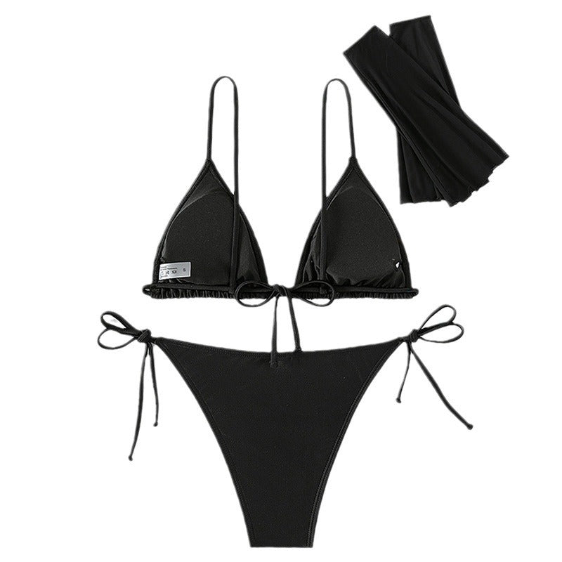 Dame Triangel-Bikini-sæt med gennemsigtige ærmer og blomsteraccent Skovae