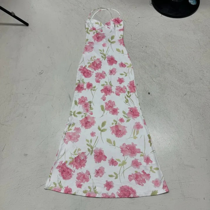 Dame Elegant Maxikjole med blomsterdesign og spaghetti-stropper Skovae