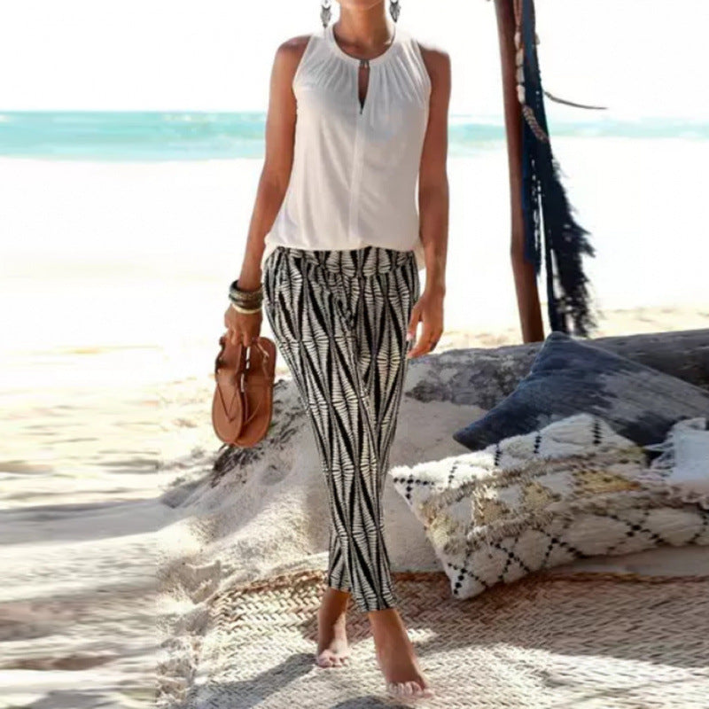 Femme trykt smalskåret bukser Stilla