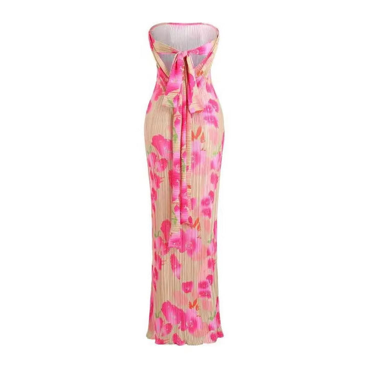 Dame figursygt strapless kjole med florale elementer Skovae