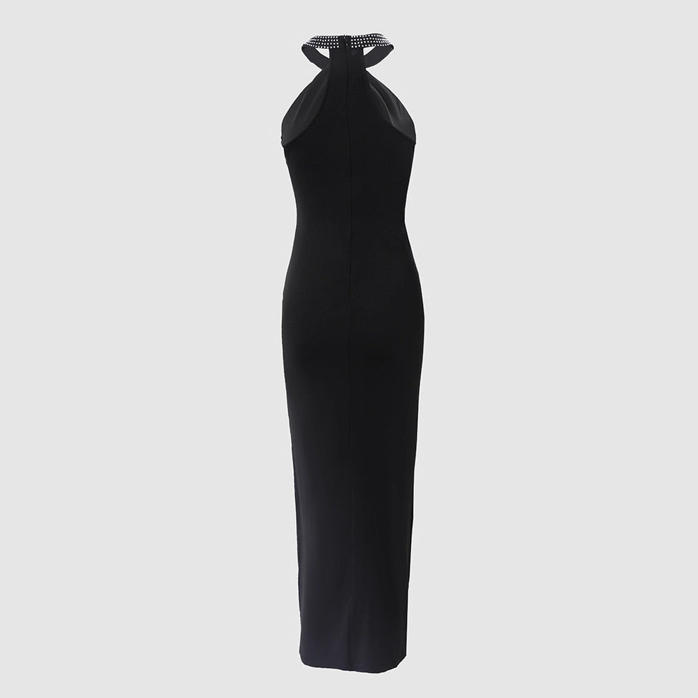 Dame glamourøs aftenkjole med chiffon-snit og glitrende halsområde Skovae