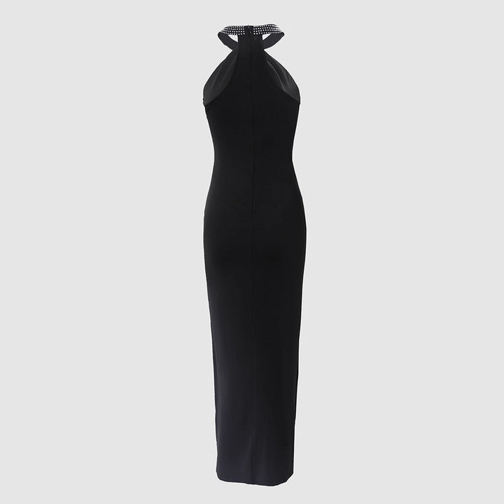 Dame glamourøs aftenkjole med chiffon-snit og glitrende halsområde Skovae