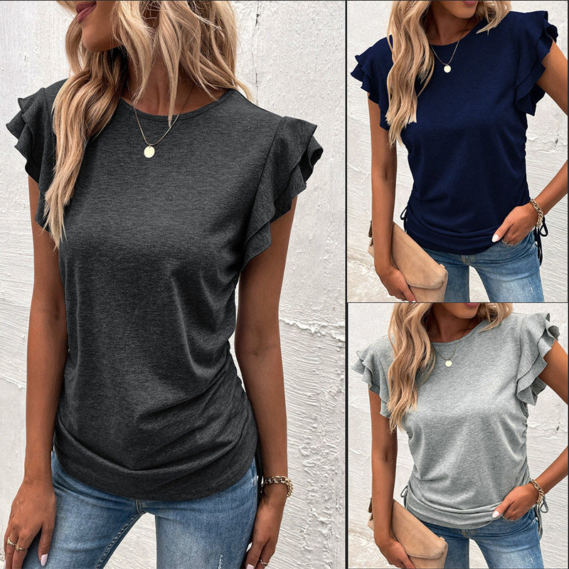 Dame stilfuld T-shirt med flæse detaljer Stilla
