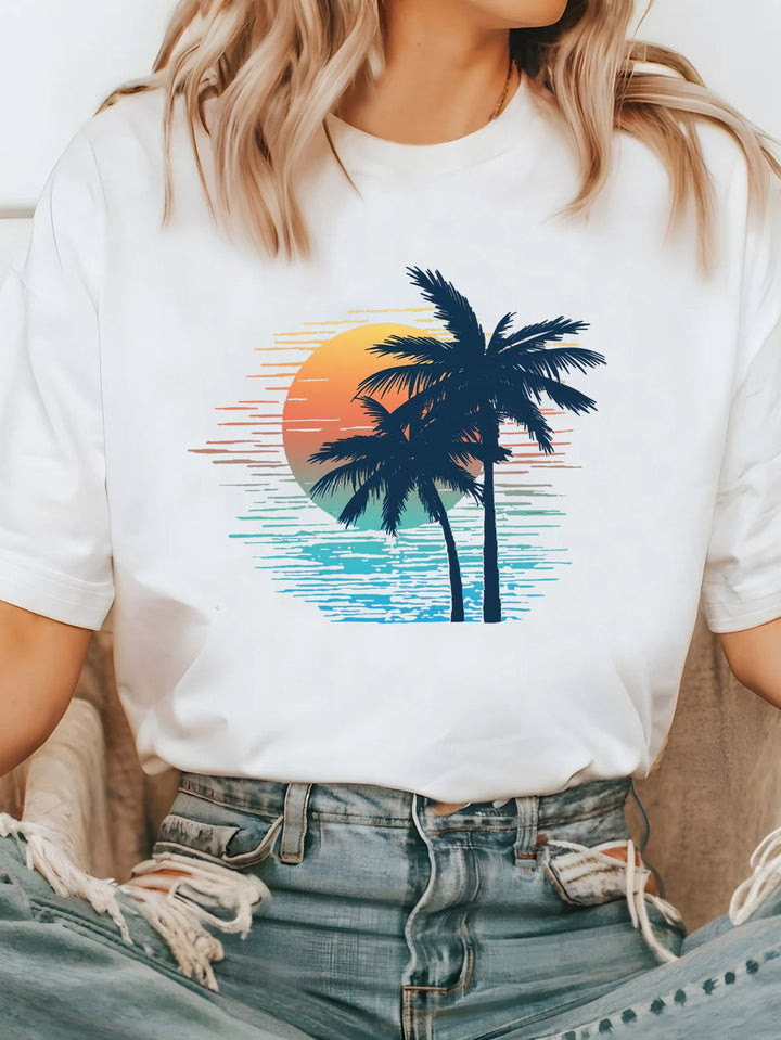 Dame T-shirt med kreativ grafisk tryk og luksuriøse paillet accenter Skovae