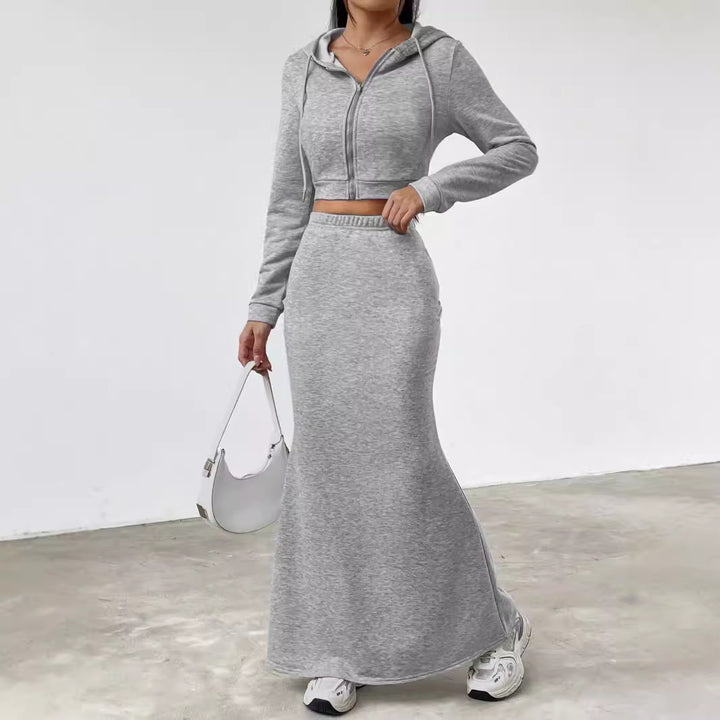 Dame elegant Cropped Sweatshirt med høj talje og Maxiskørt Stilla