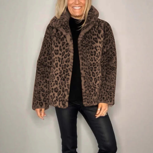 Stilla | Frakke Plus Size Blødt Kunstpels Leopardmønster Afslappet Stil