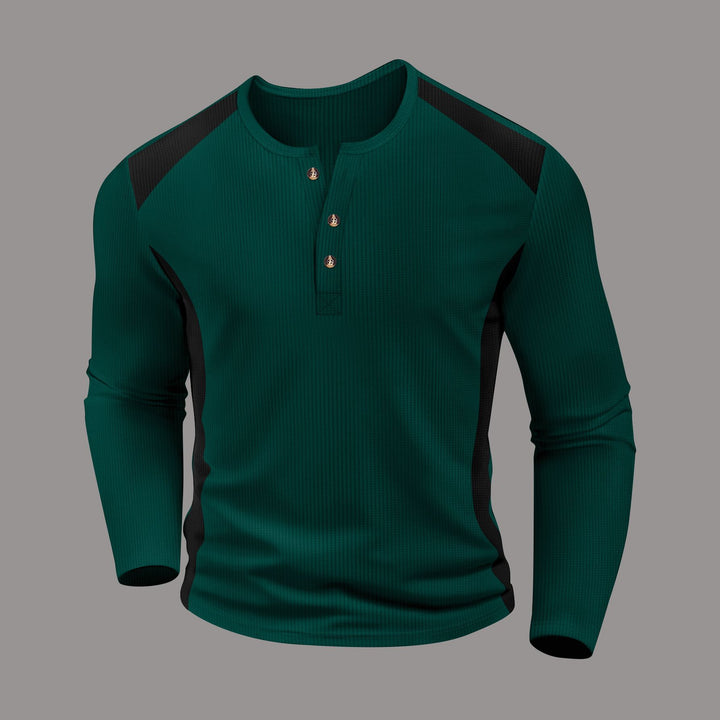 Herrer Langærmet T-shirt med knapliste og sportige accenter Stilla