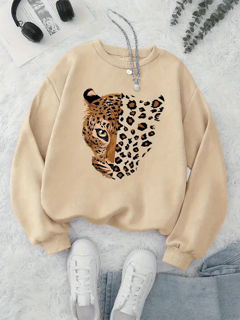 Kvinders sweatshirt med leopardmotiver Stilla