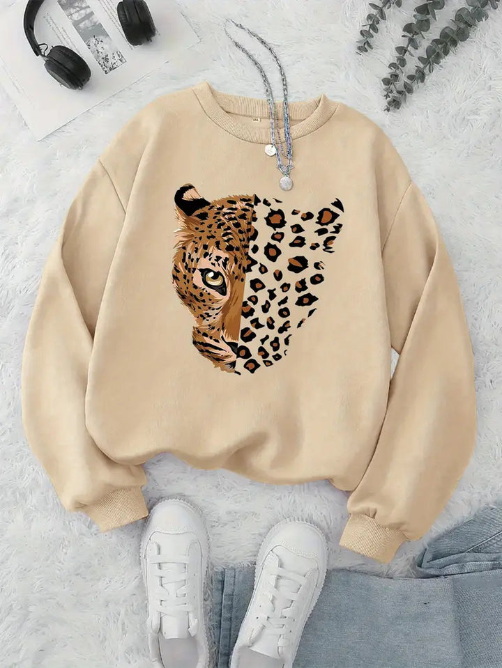 Kvinders sweatshirt med leopardmotiver Stilla