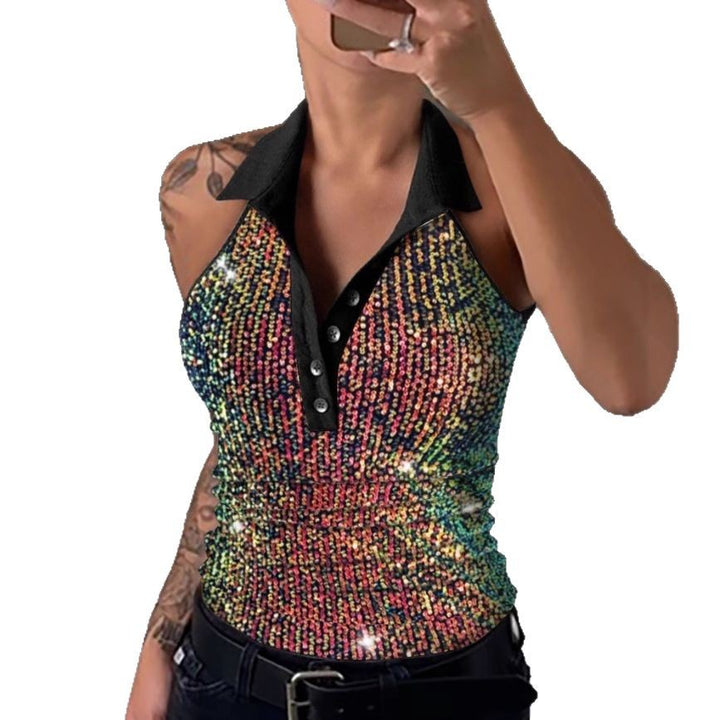 Dame Pailletter Leopardprint Polo-Shirt Stilla