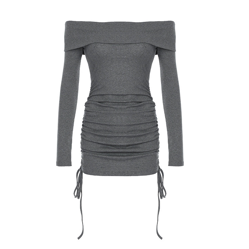 Dame Offshoulder-Langærmet skjorte med rynkning og snøringsdetaljer Skovae