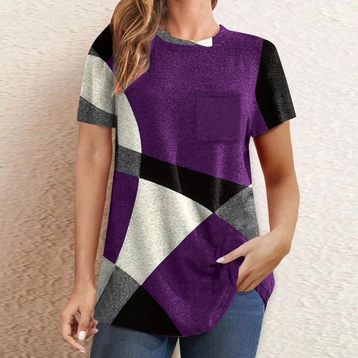 Dame T-shirt med moderne geometrisk design og praktisk brystlomme Stilla