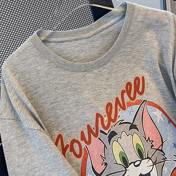 Dame T-shirt med kreativ Tom og Jerry grafiktryk Stilla