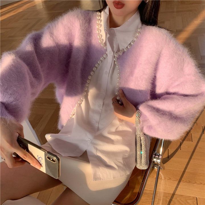 Femme Elegant Perler-Detalje Strik cardigan Stilla