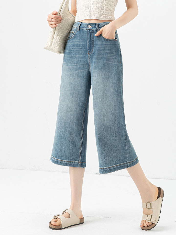 Dame Bred Denim Culottes med høj talje og løs pasform Stilla