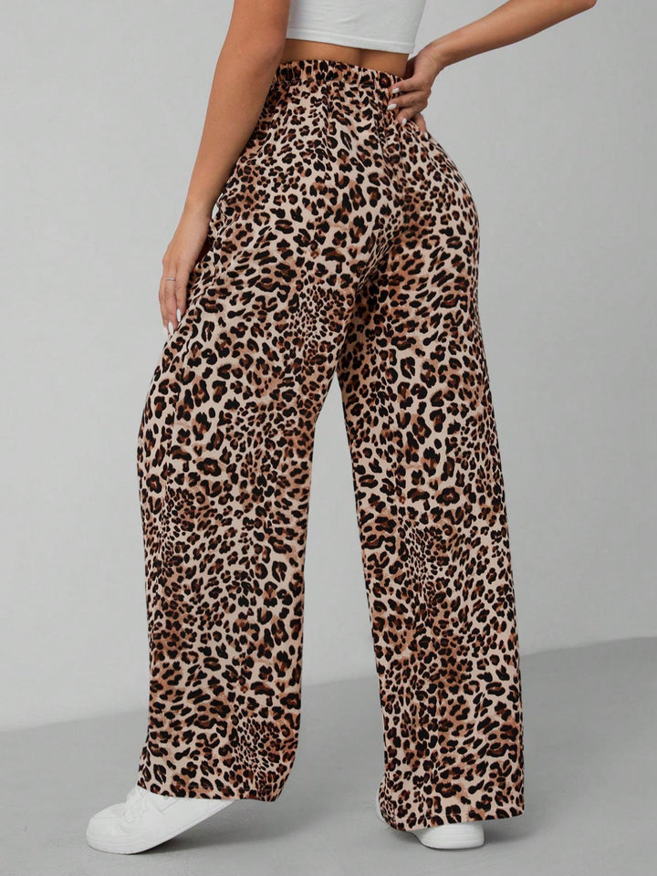 Dame Relaxed Fit Leopardmønster Palazzo-Bukser Stilla