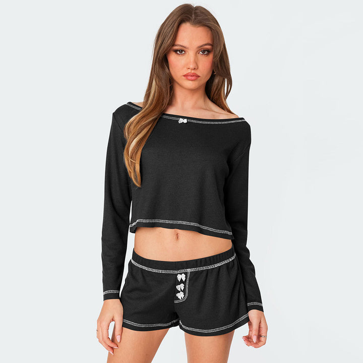 Dame bomulds-pyjamasæt med crop-top og shorts Stilla