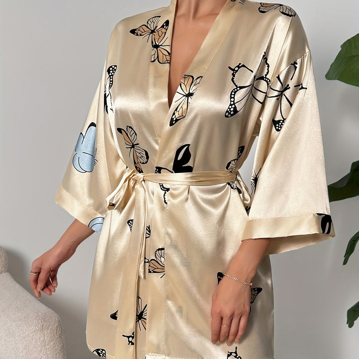 Femme Satin Kjole med Sommerfugletryk Stilla