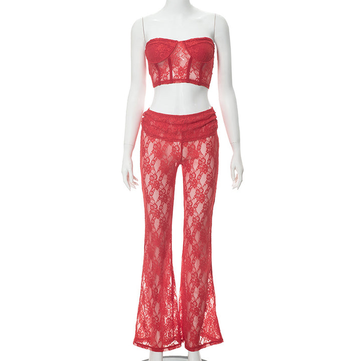 Dame spids-crop-top og afslappede flare-bukser sæt Stilla