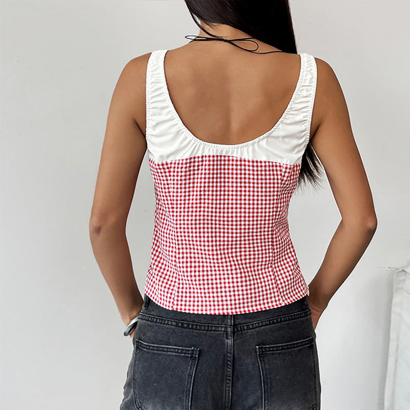 Frau Knoten-Front Gingham Crop Top Stilla