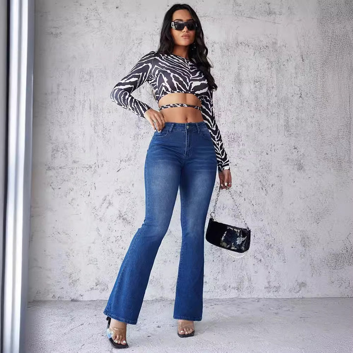 Dame Flared Jeans med højtaljet snit og elastisk denim Stilla