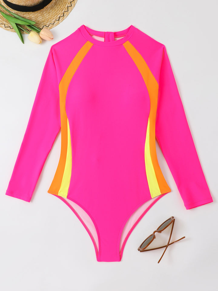 Dame Sporty Langærmet Badedragt med Farveblokdesign Skovae
