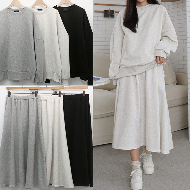 Kvinder Casual Sweatshirt og Maxi Nederdel Sæt med Praktiske Lommer og Elegant Snit Skovae