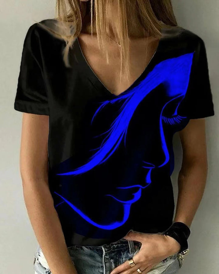 Kvinder Kunstnerisk Grafisk V-hals T-shirt Stilla