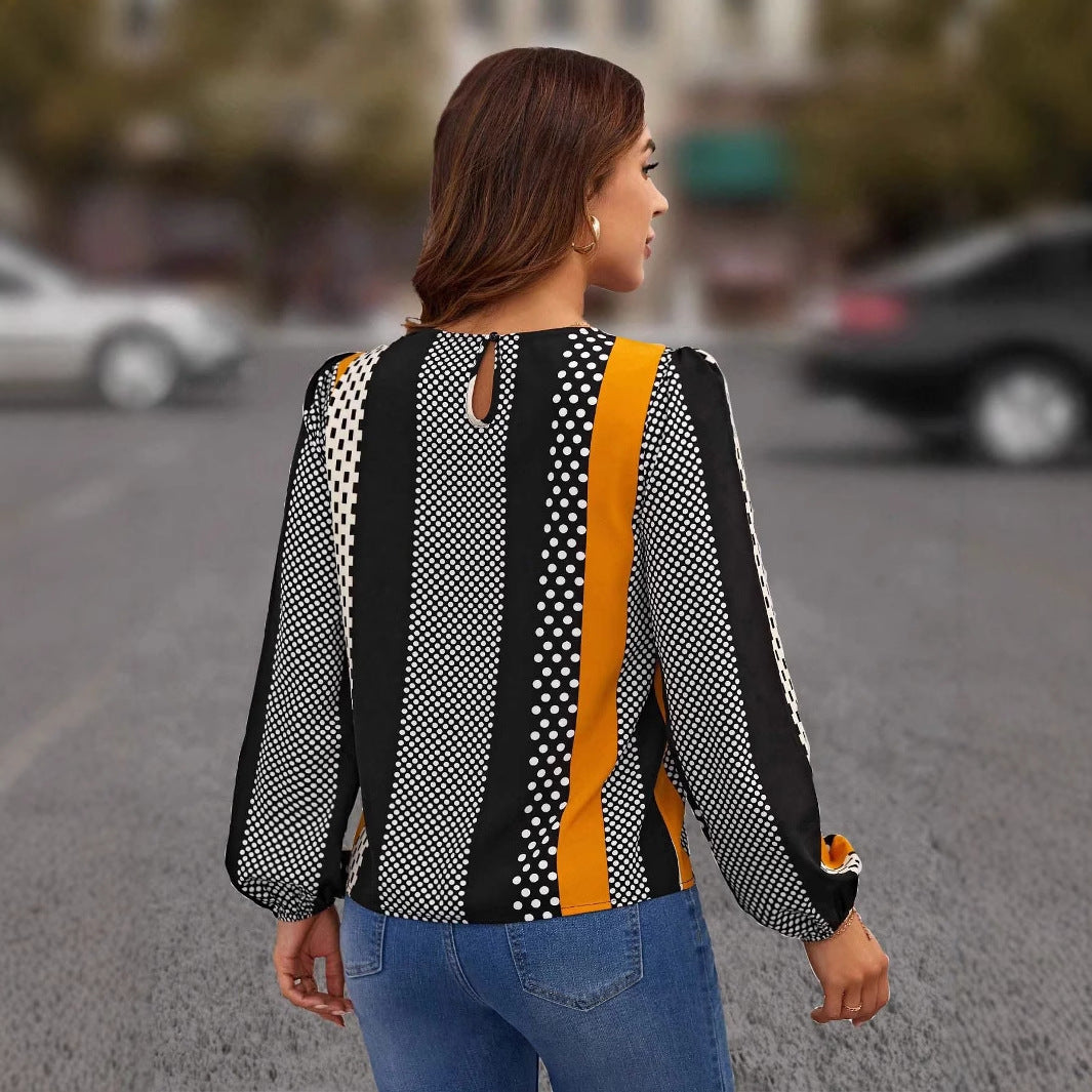 Dame Bluse med moderne stribet mønster Stilla