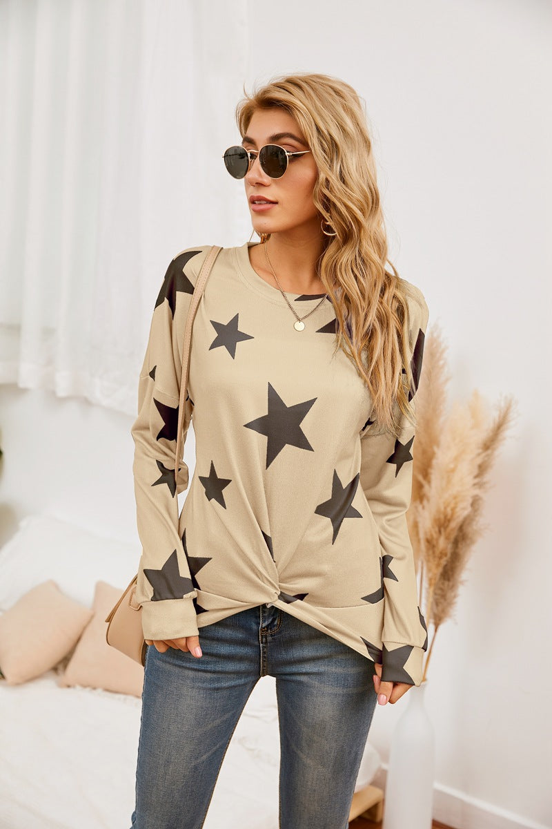Dame mode sweatshirt med stjernemønster og twist-detaljer Stilla