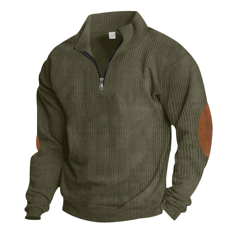 Herre fleece-pullover med halv lynlås og elegante læderdetaljer Stilla