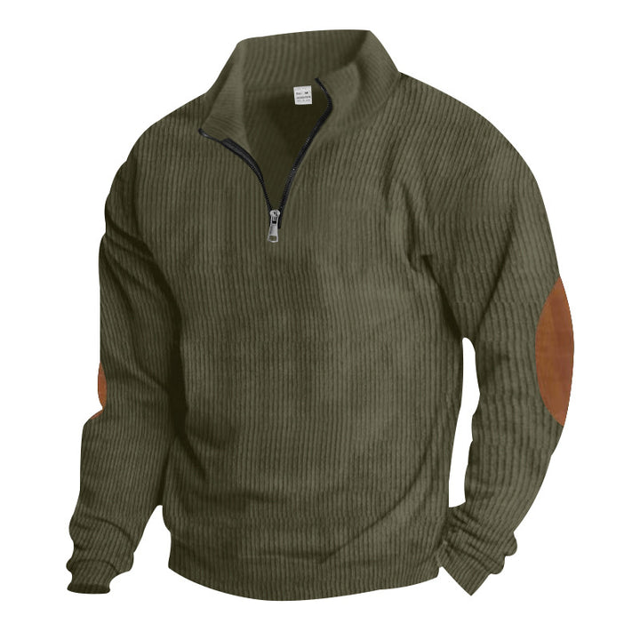 Herre fleece-pullover med halv lynlås og elegante læderdetaljer Stilla