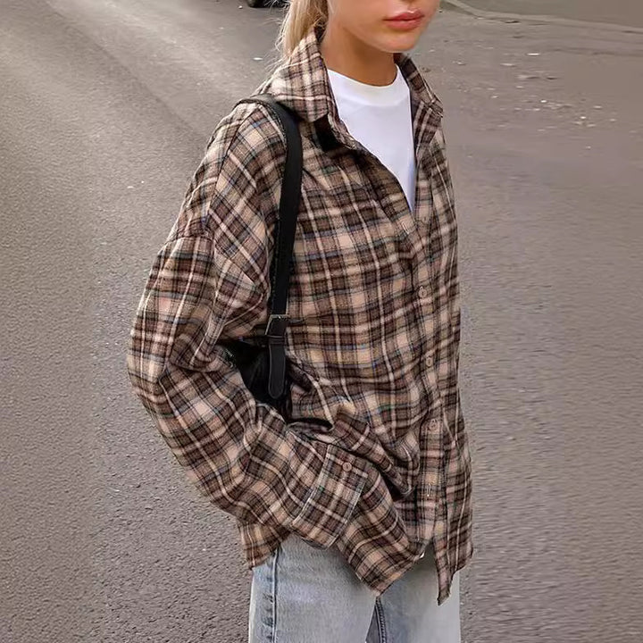 Femme Casual Oversized Ternet Flannel Skjorte Stilla